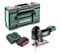 Sierra de calar a batería Metabo STA 18 LTX 150 BL de 18 V y 150 mm sin escobillas + 1 batería LiHD de 5,5 Ah + cargador + Metabox
