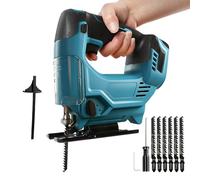 Sierra de calar con batería para Makita de 18 V, sierra excéntrica eléctrica sin escobillas, 4 niveles de elevación de péndulo, ángulo de corte de inglete de ±45°, 6 hojas de sierra de vástago en T
