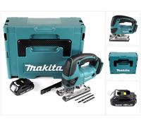 Sierra de calar inalámbrica Makita DJV 180 Y1J-D de 18 V, incluida en un maletín Makpac 2 con compartimento universal, y una batería adicional de 1,5 Ah (BL1815 N)