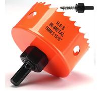 Sierra de corona - 75 mm - Naranja - Acero rápido HSS M42 bi-metal - Sierra de corona con vástago hexagonal y broca con profundidad de corte de 35 mm - Para madera, construcción seca y chapa metálica