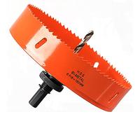 Sierra de corona de 160 mm, acero rápido HSS M42, sierra perforadora bimetálica, fresa de agujeros con vástago hexagonal y broca para madera, paneles en seco y chapa de metal (1 pieza naranja)