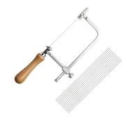 Sierra de Marquetería con 12 Hojas, Arco Ajustable 3-15 cm con Mango de Madera, Sierra Manual para Madera, Metal Blando, Modelismo, Joyería y Bricolaje