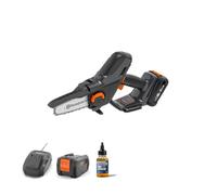 Sierra de podar Husqvarna Aspire™ P5-P4A. Mini motosierra de batería con batería y cargador, motosierra de alto rendimiento para ramas de hasta 75 mm