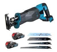 Sierra de sable con batería para Makita de 18 V, 2 baterías de 3000 mAh, 3500 spm sin escobillas, velocidad variable, 22 mm, 200 mm madera, LED, interruptor de seguridad, 1,9 kg, 4 hojas de sierra
