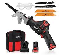 Sierra Sable Inalámbrica,PULITUO 12V Sierra Alternativa con velocidad variable 0-2700RPM,sierra recíproca kit,2.0Ah Batería&1h Cargador Rápido,4 Hojas de Sierra Para Cortar Madera y Metal