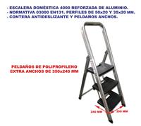 SIFER Escalera de Aluminio Reforzada de 3 Peldaños Anchos