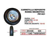 Sifer rueda carret.obra neumatica 35 cm eje 25 cm llanta metal