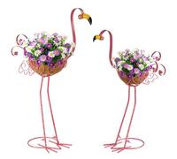 SIFOEL Lote de 2 macetas de flores de metal - Flamenco rosa - Con cesta - Para interior y exterior - Para jardín, patio, terraza, porche