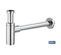 Sifón botella cromado cilíndrico salida ø32-40 330 mm y racor 1 1/4