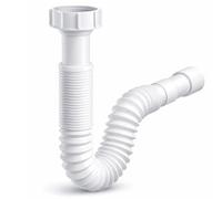 Sifón Flexible Extensible para Fregadero y Lavabo - Tuerca Loca 1½” y 1¼” - Boca Encolable Ø40 y Ø32 - Blanco - 2 Plafones Embellecedores, FLUVIA