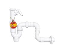 Sifon Flexible para Fregadero de Cocina con Plafon Toma Lavavajillas Tubo Desague Universal Ajustable Salida 40 32 mm Compatible con Fregaderos y Lavabos Antiolores Facil Montaje FLUVIA