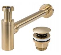 Sifón para lavabo con desagüe universal Click-Clak en acabado dorado cepillado