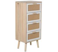 Sifonier cajonera con 4 cajones de Madera DM y Mimbre Natural 40x30x91 cm