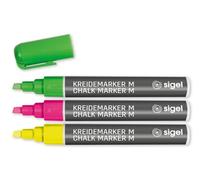SIGEL BA182 Juego de 3 rotuladores de tiza líquida 50, borrables. Puntas biseladas 1-5 mm, rosa/verde/amarillo