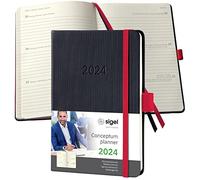 SIGEL C2409 Conceptum Agenda semanal 2024, aprox. A6, negro, rojo, tapa dura, dos páginas = una semana, 176 páginas