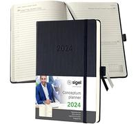 SIGEL C2410 Conceptum Agenda diaria 2024, aprox. A5, negro, tapa dura, una página = un día, 400 páginas