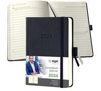 SIGEL C2411 Conceptum Agenda diaria 2024, aprox. A6, negro, tapa dura, una página = un día, 400 páginas