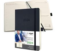 SIGEL C2420 Conceptum Agenda diaria 2024, aprox. A5, negro, tapa blanda, una página = un día, 400 páginas