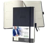 SIGEL C2512 Conceptum Agenda semanal 2025, aprox. A5, negro, tapa dura, dos páginas = una semana, 192 páginas