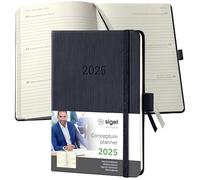SIGEL C2513 Conceptum Agenda semanal 2025, aprox. A6, negro, tapa dura, dos páginas = una semana, 176 páginas