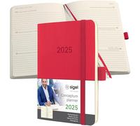 SIGEL C2535 Conceptum Agenda semanal 2025, aprox. A6, rojo, tapa blanda, dos páginas = una semana, 176 páginas