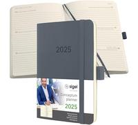 SIGEL C2537 Conceptum Agenda semanal 2025, aprox. A6, gris oscuro, tapa blanda, dos páginas = una semana, 176 páginas