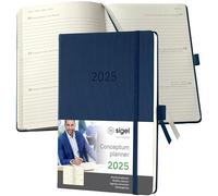 SIGEL C2562 Conceptum Agenda semanal 2025, aprox. A5, azul oscuro, tapa dura, dos páginas = una semana, 192 páginas
