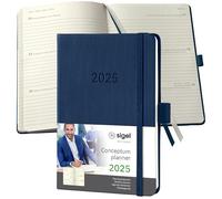 SIGEL C2563 Conceptum Agenda semanal 2025, aprox. A6, azul oscuro, tapa dura, dos páginas = una semana, 176 páginas
