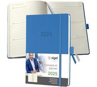 SIGEL C2568 Conceptum Agenda semanal 2025, aprox. A5, azul, tapa dura, dos páginas = una semana, 192 páginas