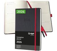 SIGEL C2608 Agenda semanal Conceptum 2026-1 año - aprox A5 - negro/rojo - dos páginas = una semana - tapa dura - 80 g/m² - 192 p - certificación PEFC