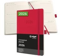 SIGEL C2634 Agenda semanal Conceptum 2026-1 año - aprox A5 - rojo - dos páginas = una semana - tapa blanda - 80 g/m² - 192 p - certificación PEFC