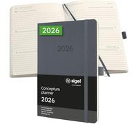 SIGEL C2636 Agenda semanal Conceptum 2026-1 año - aprox A5 - gris oscuro - dos páginas = una semana - tapa blanda - 80 g/m² - 192 p - certificación PEFC