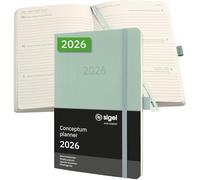 SIGEL C2638 Agenda semanal Conceptum 2026-1 año - aprox A5 - verde - dos páginas = una semana - tapa blanda - 80 g/m² - 192 p - certificación PEFC