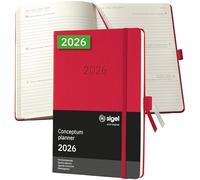 SIGEL C2664 Agenda semanal Conceptum 2026-1 año - aprox A5 - rojo - dos páginas = una semana - tapa dura - 80 g/m² - 192 p - certificación PEFC