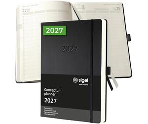 SIGEL C2704 Agenda profesional 2027, A4+, tapa dura | Calendario, planificador, agenda semanal, organizador, diario | negro - Conceptum