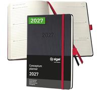 SIGEL C2708 Agenda semanal 2027, A5, tapa dura | Calendario, planificador, agenda semanal, organizador, diario | negro y rojo - Conceptum