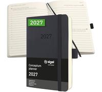 SIGEL C2721 Agenda diaria 2027, A6, tapa blanda | Calendario, planificador, organizador, diario | negro - Conceptum