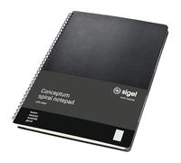 SIGEL CO840 Cuaderno espiral, 24.6 x 30.1 cm, cuadriculado, Hardcover, negro, con separadores, Conceptum