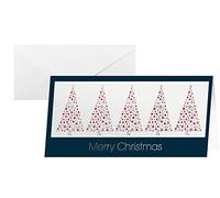 SIGEL DS032 10 Tarjetas de Navidad o tarjetas de felicidades, entregadas con sus sobres, diseño 5 árboles de navidad, 10,5 x 21 cm, azul oscuro, blanco, rojo y plateado, fácil de imprimir