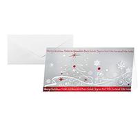 SIGEL DS393 10 Tarjetas de Navidad o tarjetas de felicidades, entregadas con sus sobres, diseño árbol de navidad, 10,5 x 21 cm, rojo y plateado, fácil de imprimir
