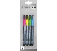 SIGEL GL179 Juego de 4 rotuladores de tiza líquida 20, borrables. 4 puntas de ojiva de Ø 1 a 2 mm, azul, verde, amarillo, rosa