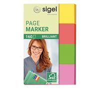 SIGEL HN630 Marcapáginas adhesivos de papel, 160 hojas de 5 x 2 cm, certificado FSC, naranja, amarillo, rosa, verde