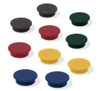 SIGEL MU197 Imanes para pizarras blancas, pizarras magnéticas, neveras, sujeción fuerte, colores surtidos (negro, rojo, amarillo, verde, azul), Ø 25 mm, 10 unidades.