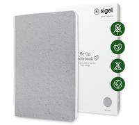 SIGEL RU101 Libreta Re-Up, rayado, 100 g/m², aprox. A5, gris claro, tapa blanda, 100 páginas, sostenible