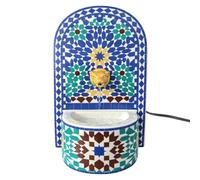 SIGNES GRIMALT Fuente de Agua Mosaico Árabe Azul Turquesa con Bomba, 30 cm | Gres esmaltado en arco con teselas, grifo cabeza de león dorado, murmullo relajante para el salón, estilo andalusí