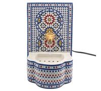 SIGNES GRIMALT Fuente de Agua Mosaico Árabe Azul y Rojo con Bomba, 30 cm | Gres esmaltado con teselas, grifo cabeza de león dorado, sonido relajante para salón o recibidor, estilo andalusí