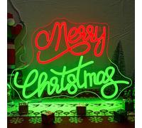 SIGNSHIP Navidad feliz logotipo de neón letras rojas y verdes neón navideño luz de neón ajustable acrílico con interruptor de neón iluminación novedosa fiesta navideña año nuevo