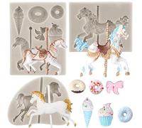 Sijiangmold - Moldes de silicona para fondant para carrusel de caballo, para decoración de pasteles, caramelos, chocolate, pasta de polímero, juego de 3