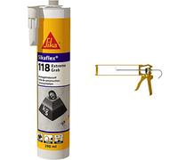 Sikaflex 118 Extreme Grab, Blanco, Masilla adhesivo de construcción para montaje sin fijación temporal, potente agarre inicial, interior y exterior, 290ml & Pistola Básica CG - SK11