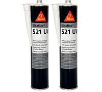 Sikaflex 521 UV, Negro, Sellador multiusos poliuretano híbrido, Sellador adherente para sellados y uniones elásticos, resistente a la intemperie, 300ml (Paquete de 2)